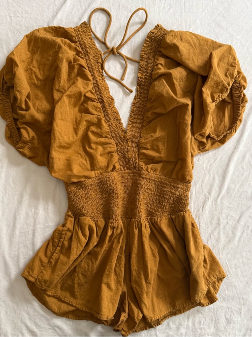 Anthropologie Romper Smocked Honey